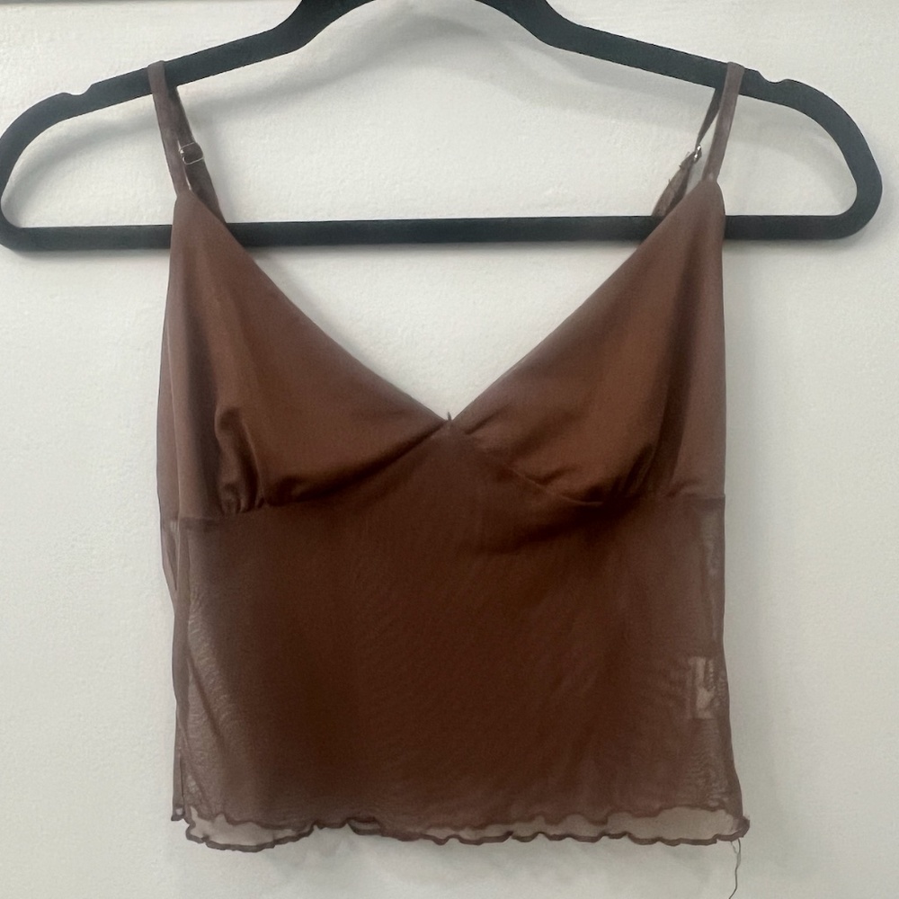 WOMEN’S BROWN MESH TANK TOP, SIZE SMALL, BROWN/TAN